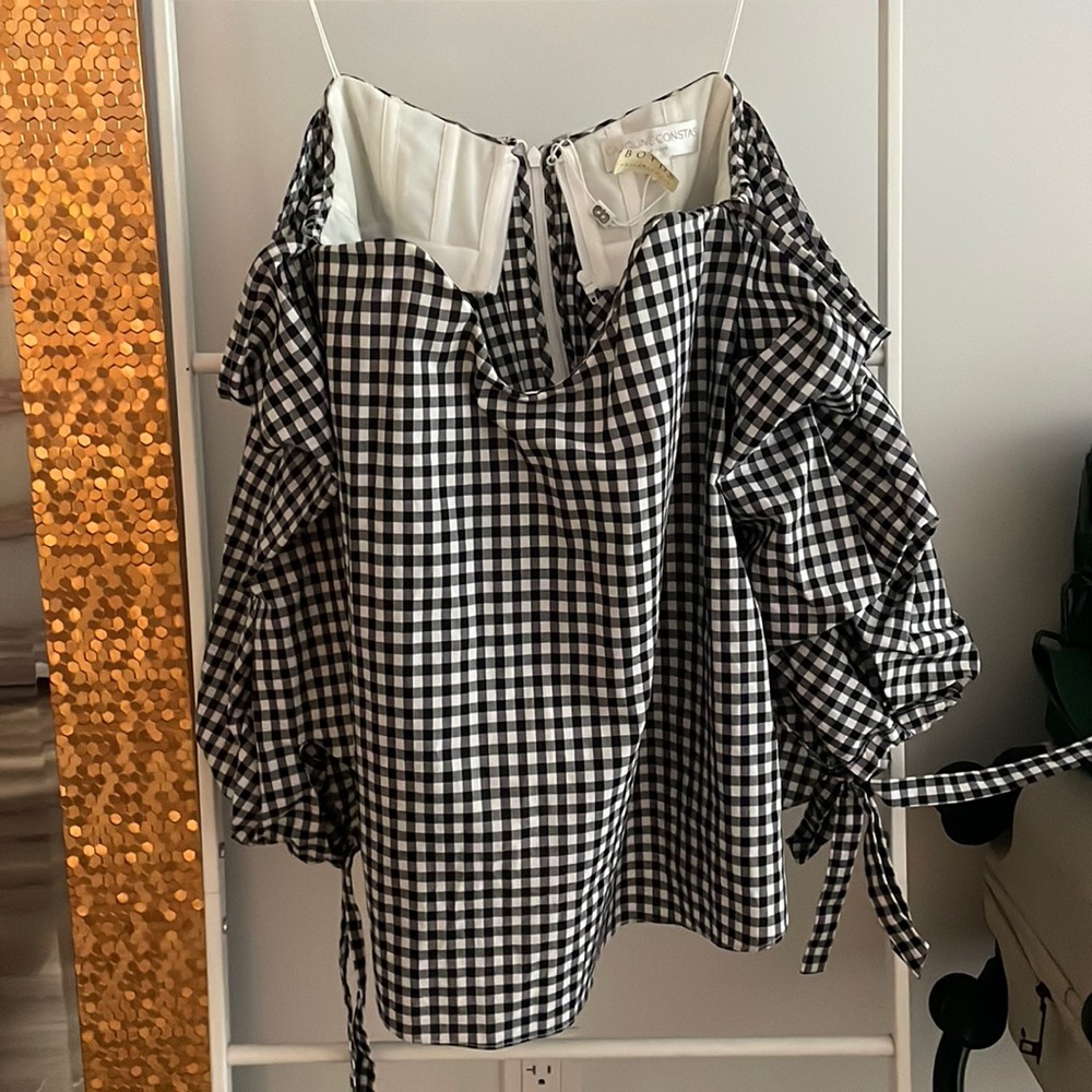 Caroline Constas Black Gingham Cold Shoulder Top - image 1